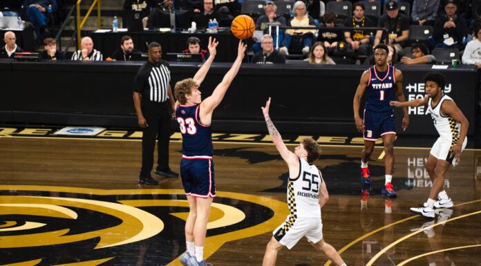 Detroit Mercy Seeks Memorable March Sophomore TJ Nadeau tees up a three in UDM's 95-89 win over Oakland